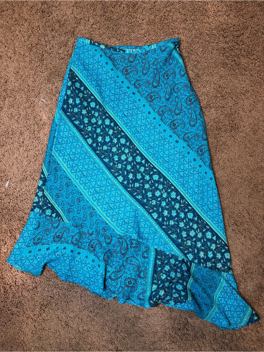 Vintage Worthington Teal Printed Trim Maxi Skirt